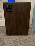 Emerson Compact Mini Fridge Woodgrain Finish, Freezer Compartment, 1 Door Used. Price: $38.00.