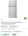 Whirlpool 18.2-CU Ft Top-freezer Refrigerator ( Monochromatic Stainless Steel) Used. Price: $500.00.