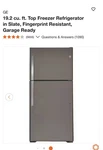 Refrigerator GTS19KMNRES Fingerprint Resistant Slate Top-freezer New. Price: $800.00.