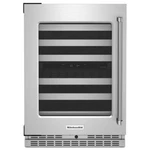 Kitchenaid 24" Stainless Frame Left-hinge Undercounter Wine Cellar KUWL314KSS Open. Price: $1820.00.