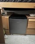 Hisense Black Compact Mini Fridge Single Door W/ Freezer, Adj Thermostat Used. Price: $80.00.